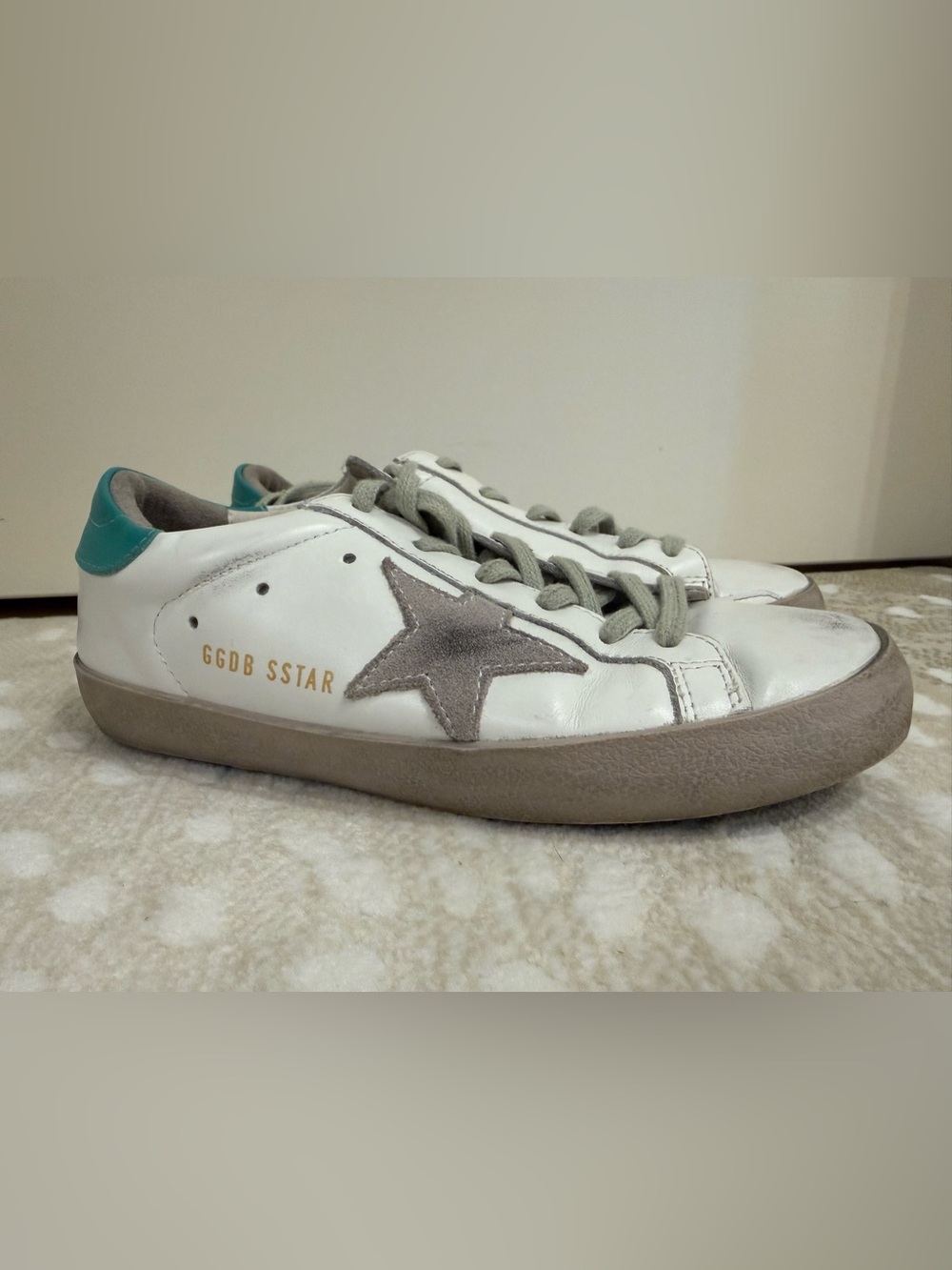 Golden Goose White Sneakers with Gray Star and Tan Sole